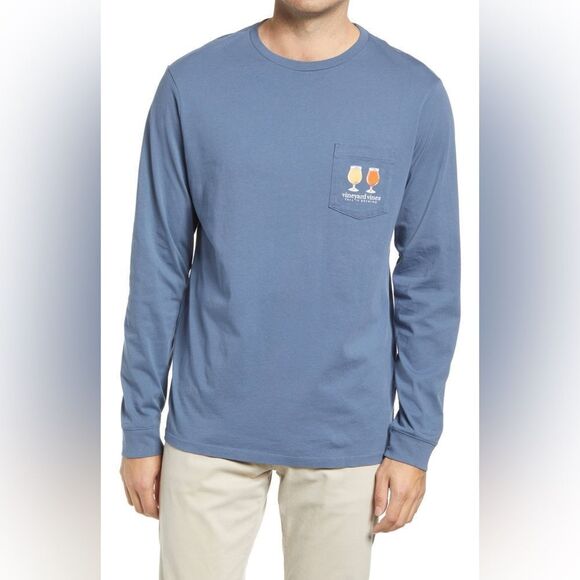Vineyard Vines Men’s Blue Fall Is Brewing Long-Sleeve Pocket Tee - Picture 5 of 7